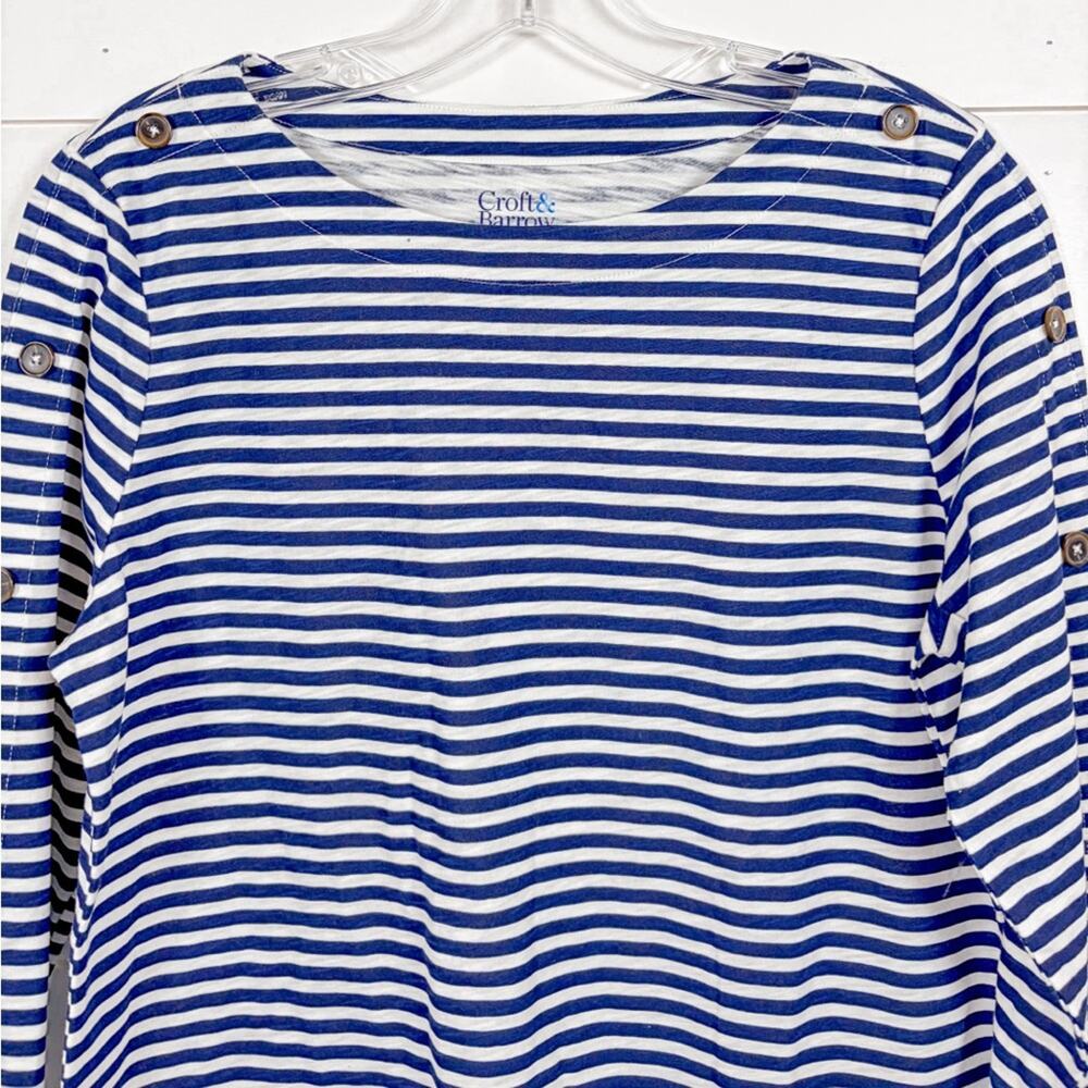 NEW Croft & Barrow 3/4 Button Accent Sleeve Navy Striped Top, Size Small - Picture 4 of 10